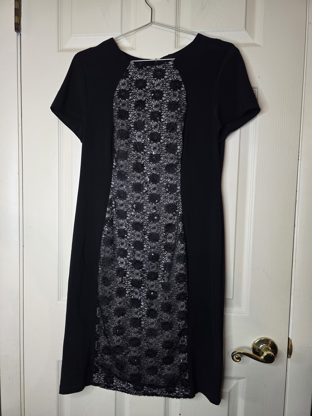 dressbarn Black Shift Dress with Lace-Panel Front